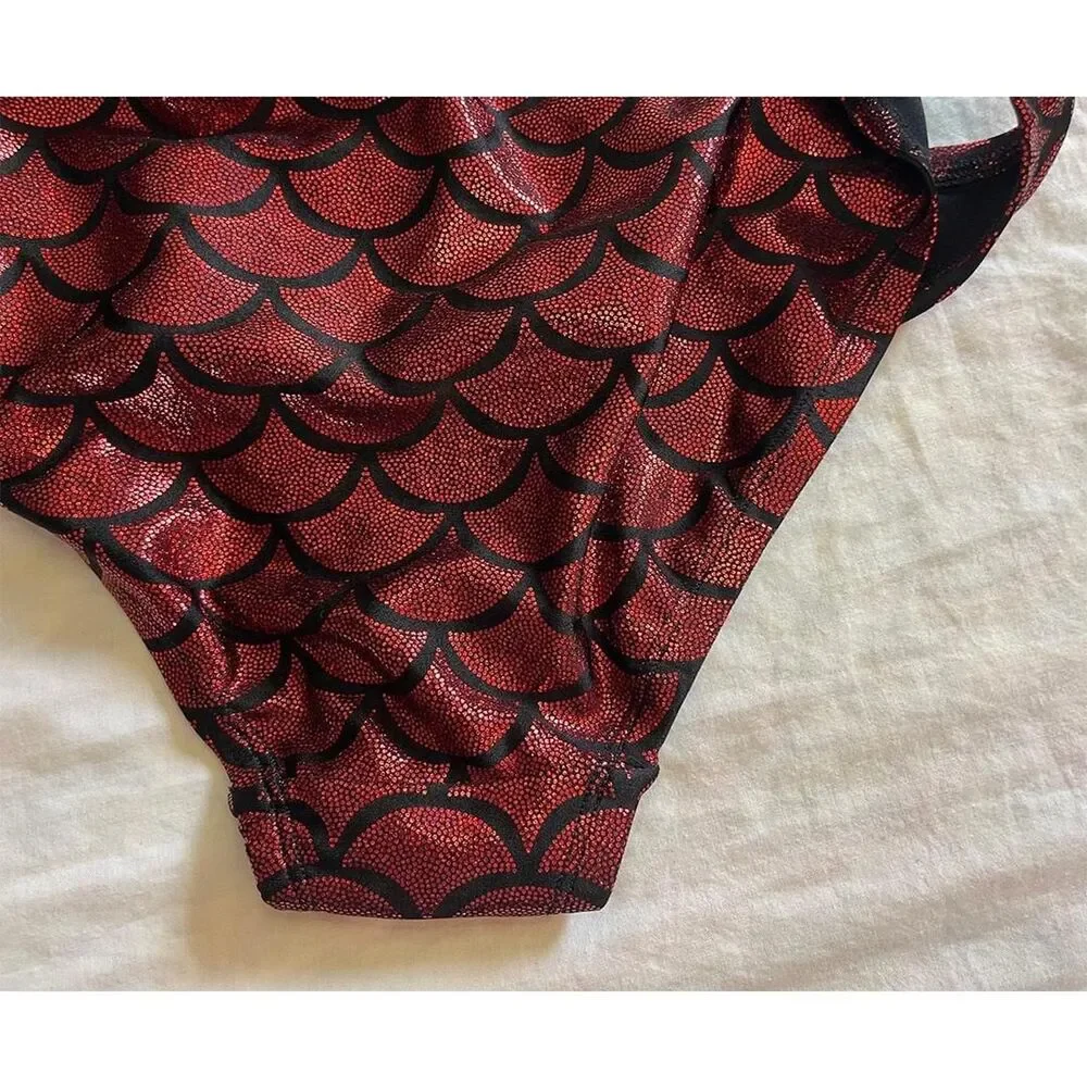 Living Dead Clothing Mermaid Bikini Bottom | Red Foil Scale Goth Swimwear